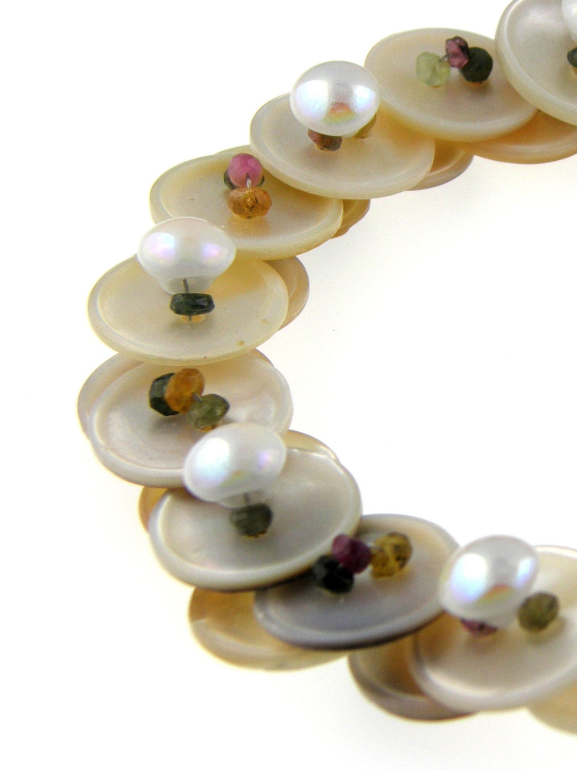 Tourmaline Gemstone Layered Button Necklace