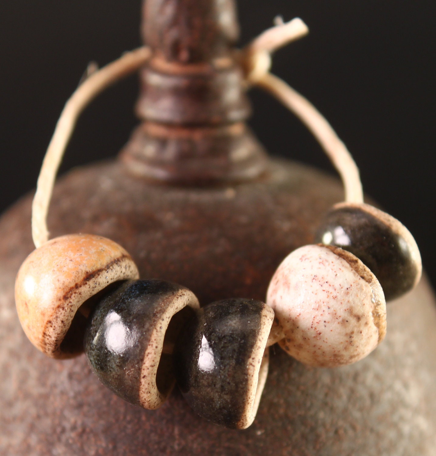 Handmade stoneware bead caps/cones Neutrals (5)