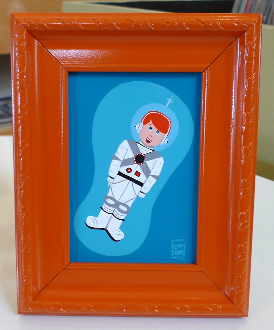 Space Boy - New Original Painting in vintage frame by Kerry Beary