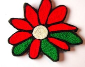 Retro Christmas Flower Ornament - 1970s  Vintage Holiday , Mexican Yarn Decoration