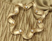 Vintage 1950s Mad Men, Rockabilly, Circle Ribbon Rhinestone Brooch, Office Fashion