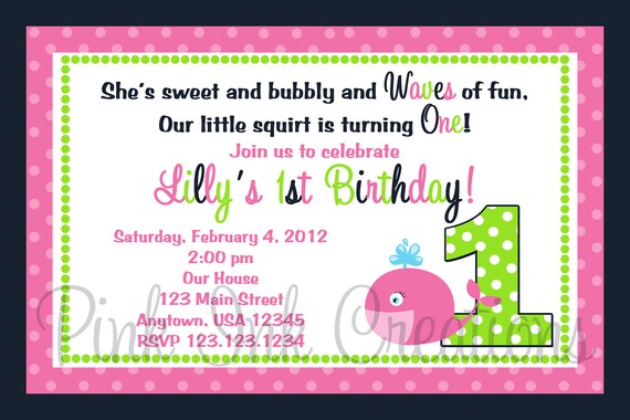 Preppy Whale Birthday Invitation - any color - boy or girl Il_570xn