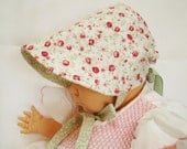 Baby Adjustable Bonnet - Wear Two Ways - Calico Roses and Sage Green 3-6 months