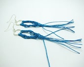 Micro Macrame Long Hemp Earrings in Turquoise