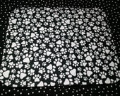 Black and White Mousepad Made With Paw Print Fabric Cat or Dog