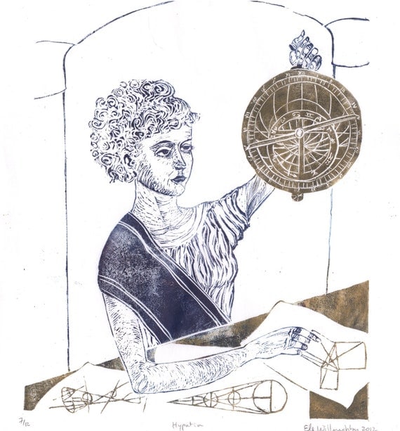 Linocut History of Math and Astronomy - Hypatia