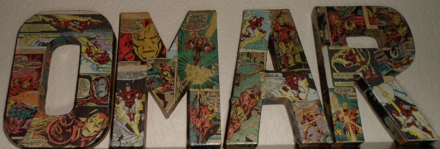Custom Made to Order Comic Book Letters Wall Hangers Spiderman, Batman, Superman, Ghost Rider