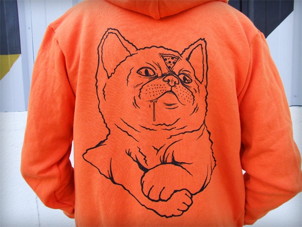 Stay UP - orange cat hoodie - adult sizes
