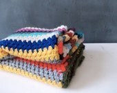 Colorful Striped Afghan : Vintage Crocheted Throw Blanket