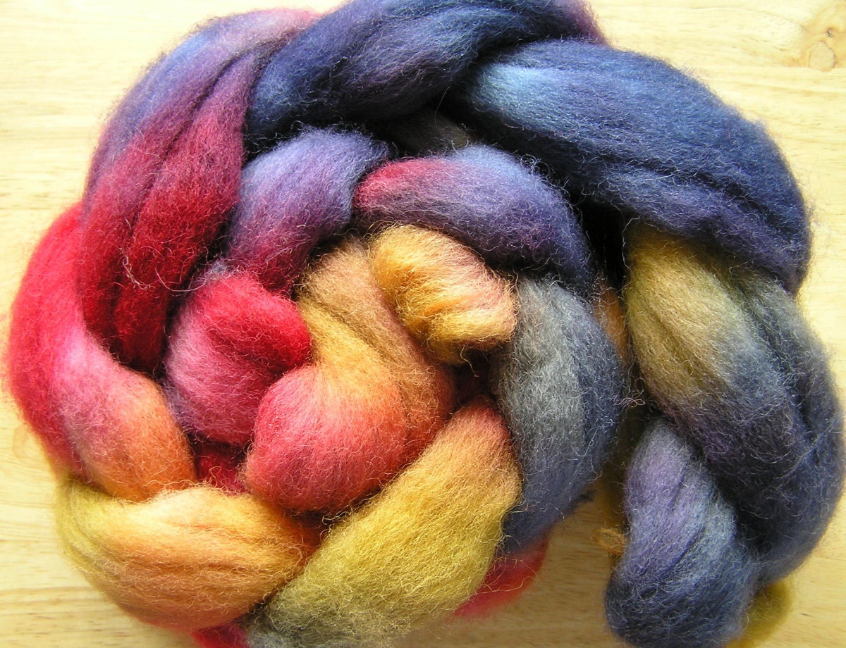 124g 4.3oz wool and nylon top roving, Tie Dye