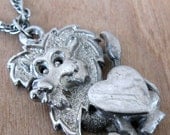 Vintage Silver Cartoon Lion with Heart Necklace
