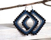 New Fall Jewelry Collection - Large Square Geometric Hoop Earrings - Blue - boho earrings - bohemian jewelry