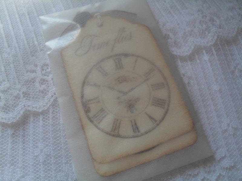 Time Flies Clock Tags Handmade Gift Tags Favor Tags Stamped