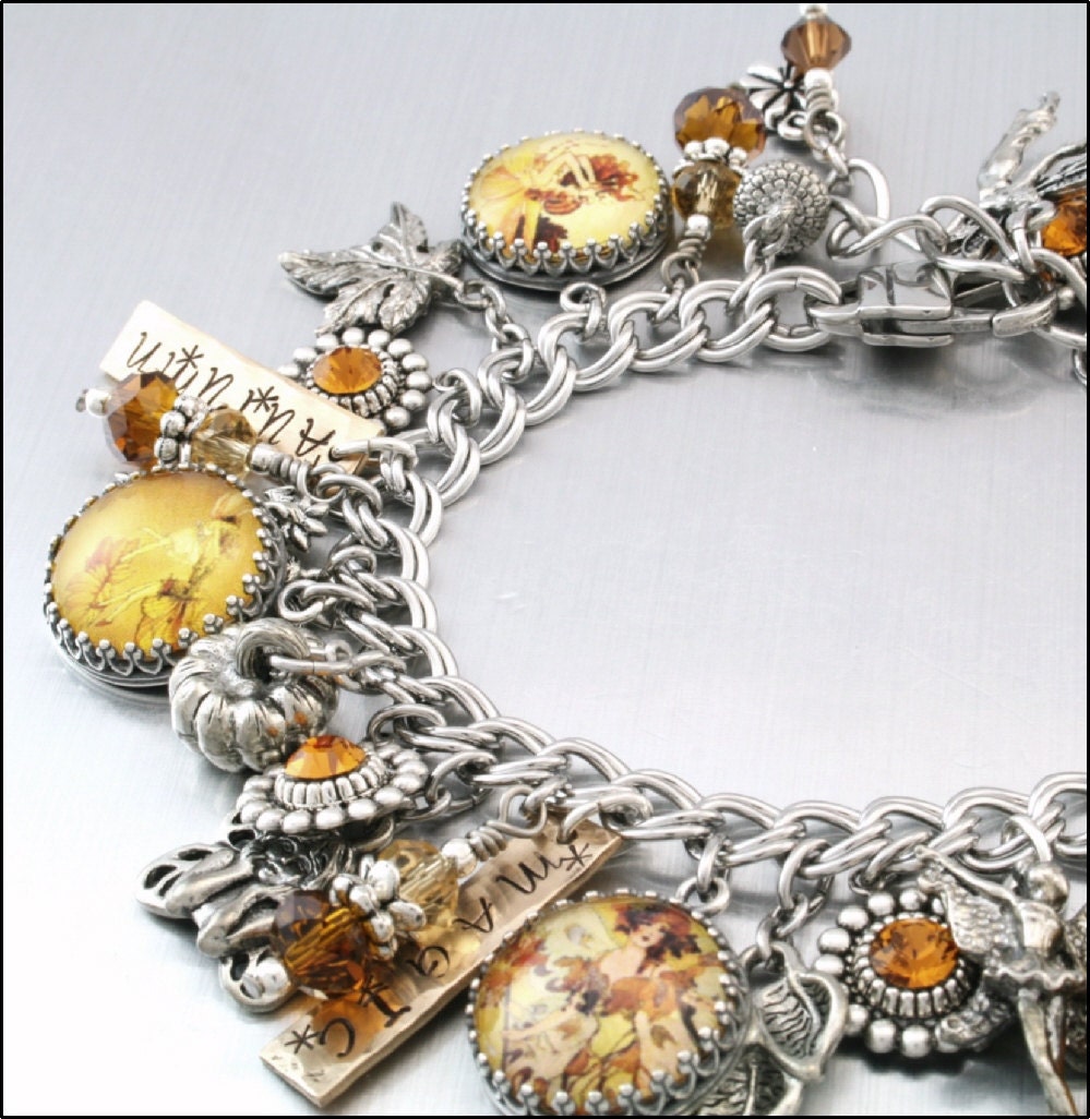 Autumn Fairies Charm Bracelet, Silver Charm Bracelet, Fairies Jewelry, Fairy Jewelry, Fairy Charm Bracelet, Stainless Steel