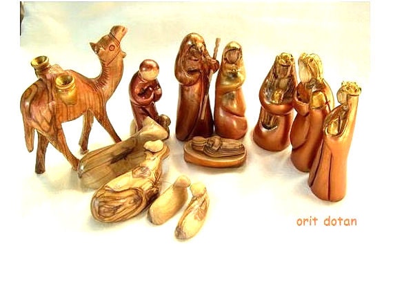 Nativity set Christmas creche  made of olive wood, hand carved hand painted in Holy Land-YOU MAY ORDER