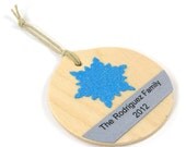 Personalized Christmas Ornament Malibu Blue Snowflake Your Text - 2012 - Name Ornament - Our First Christmas - Family Ornament