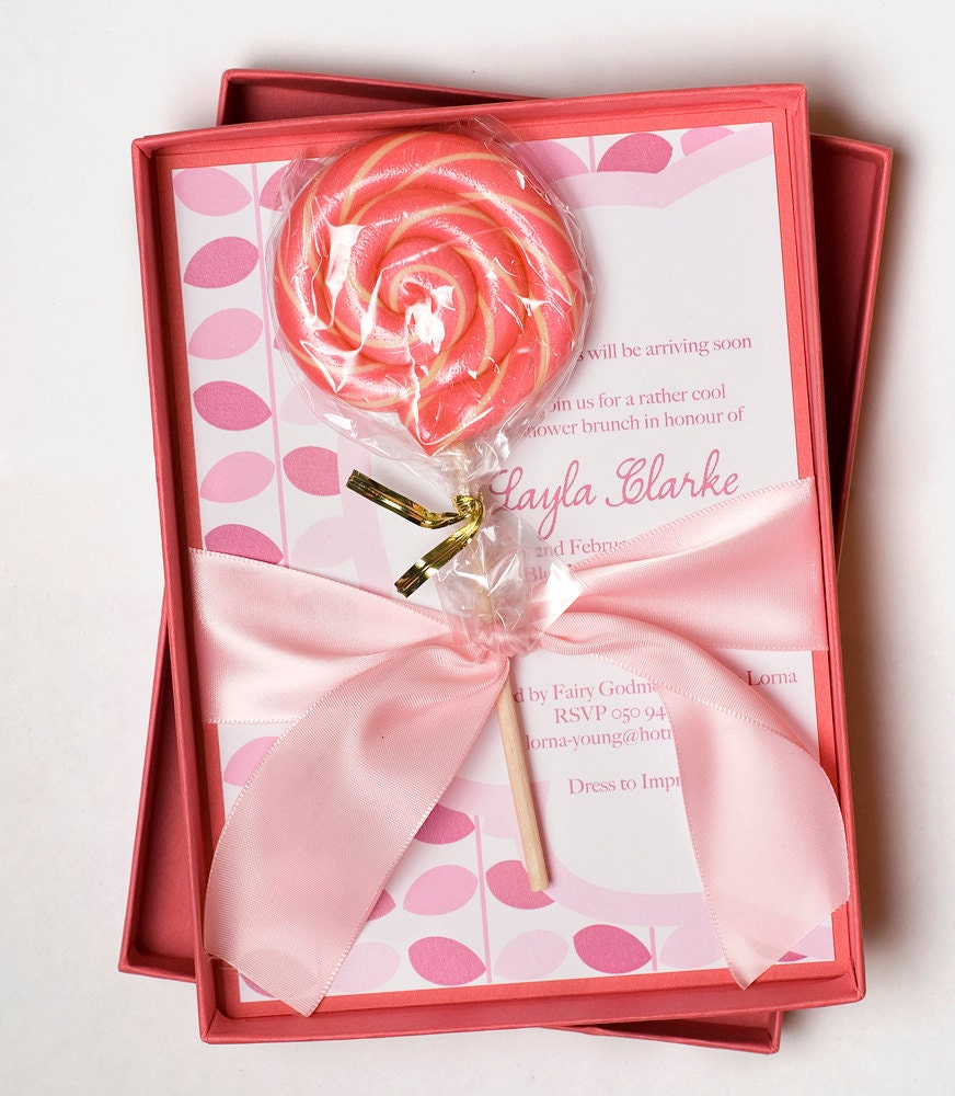 Sugar and Spice Pink Lollipop Invitation