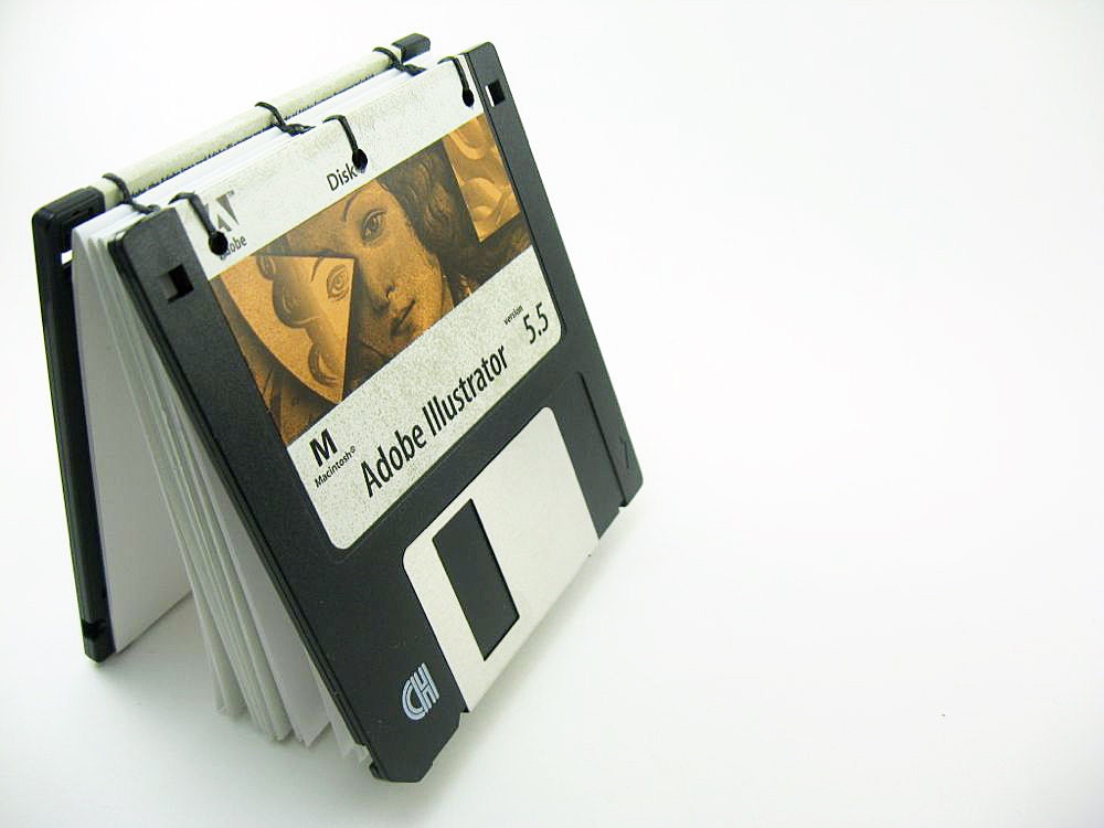 Coptic Journal Binding Stitch Floppy Disk Notebook Recycled Book - Black White Gold