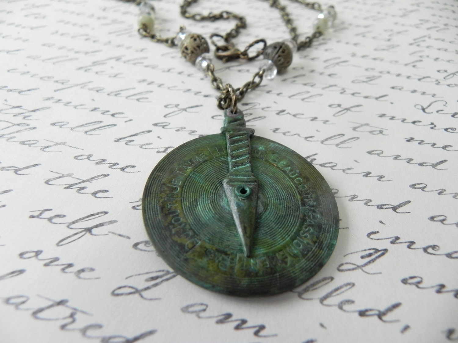 French Love Meter Necklace, Steampunk, Vintage, Patina, Valentine