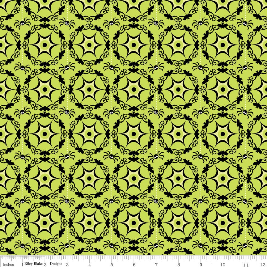 COSTUME CLUBHOUSE  Halloween Costume Web, Bats, Lime Green Riley Blake Fabrics by the Yard, Sale