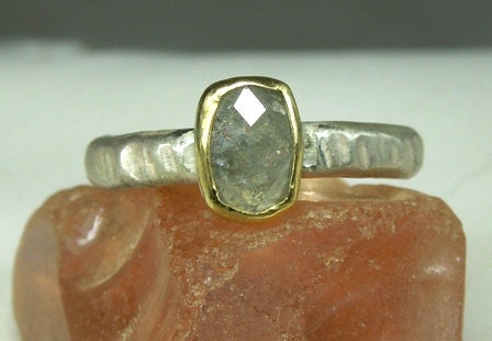 WEEKEND SPECIAL Rose Cut diamond engagement ring, 18 karat gold and sterling silver ,bridal