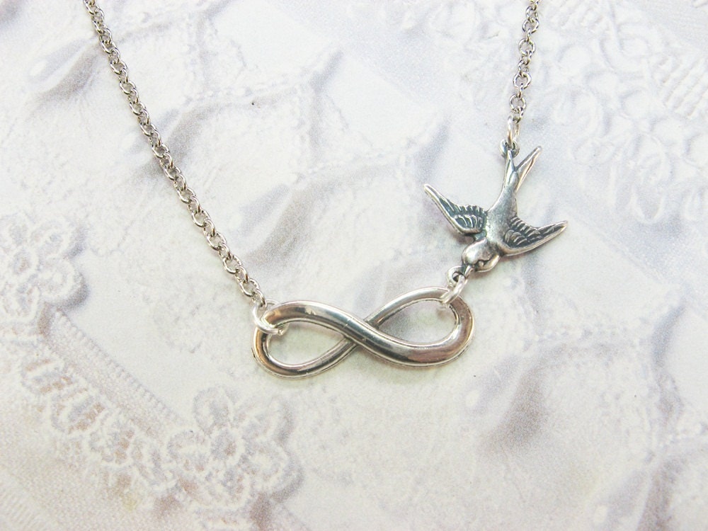 Silver Necklace - Infinity - Silver INFINITY NECKLACE - Love Necklace - by BirdzNbeez - Wedding Birthday Anniversary Friendship Gift