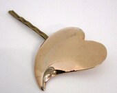 Heartfelt Hairpin - repurposed vintage gold metal heart on bronze hairpin - Free Shipping to USA