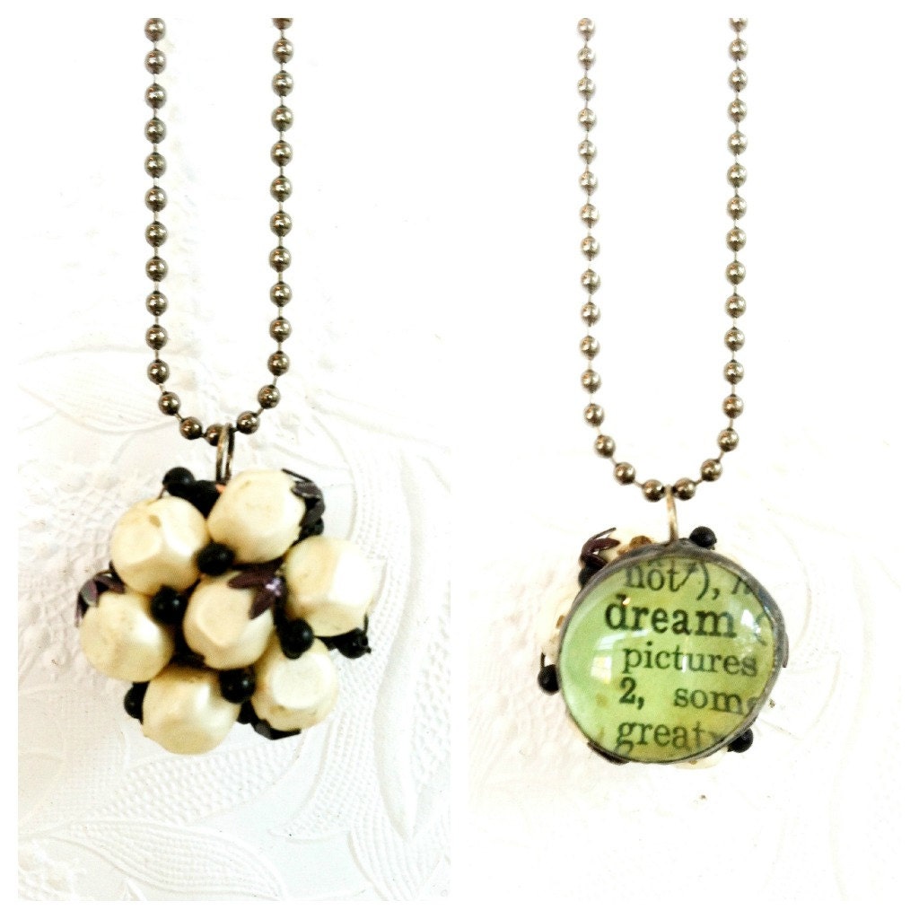 Dream Necklace, Soldered Bauble Necklace, Vintage Assemblage Pendant, Faux Pearl Beaded Pendant, Shabby Chic Necklace, Dream Pendant