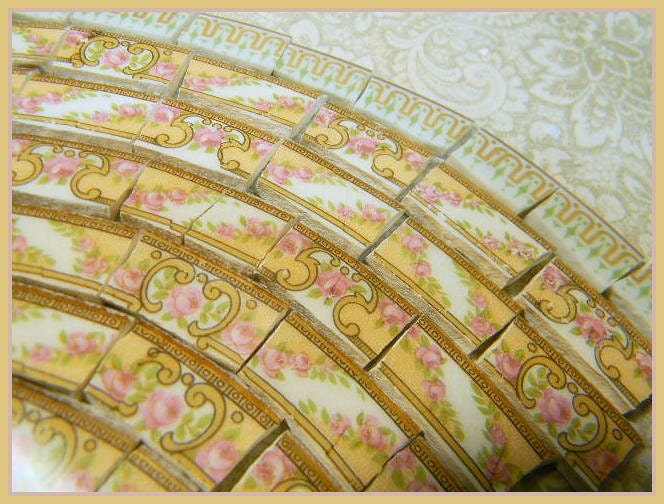 Mosaic Tiles - RaRE OLD PiNK RoSeS and GoLD - Broken China Plate Tiles