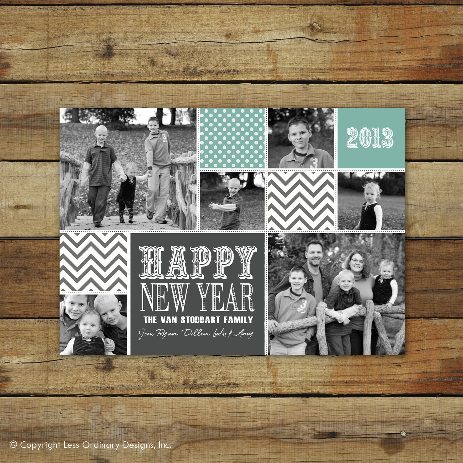 modern happy new year photo collage card, custom, 2013
