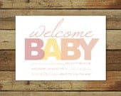 modern baby shower invitation for a baby girl or baby boy . . . welcome baby