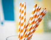 25 orange paper straws, striped orange straws for parties and events, free printable flags