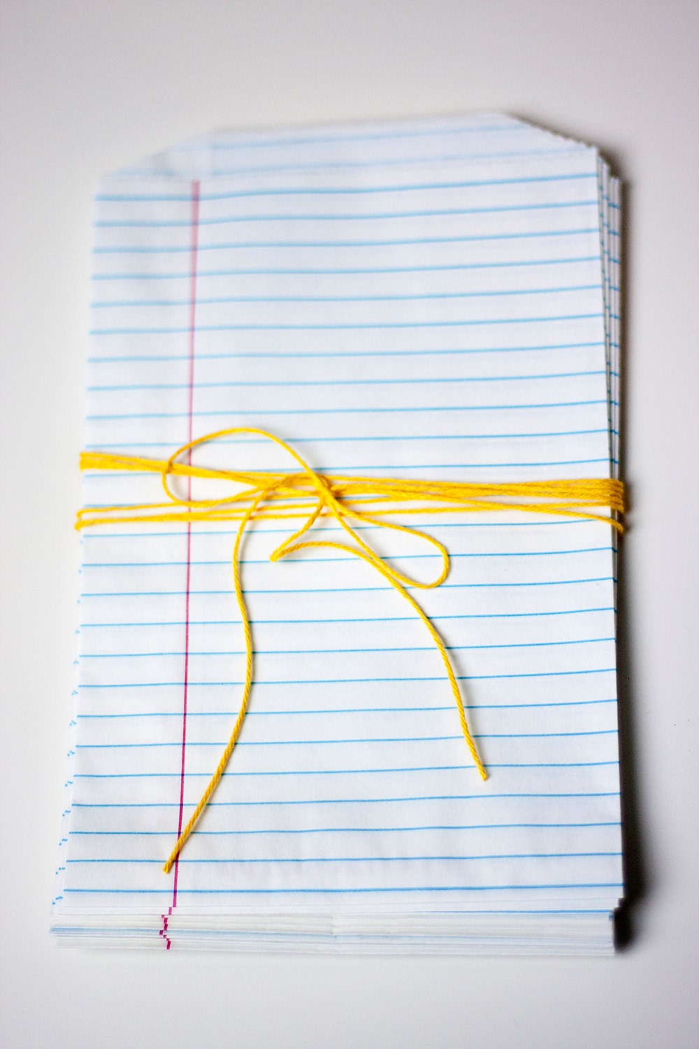 School paper favor bags, school ruled paper with red lines, Set of 20