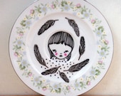 hand painted plate -girl with feathers
