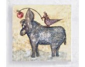 Donkey Bird Apple  -  Art Block - 5x5 Canvas Print on Wood Frame - Quo Vadis - Animal Fable - Wall Art - Home Decor