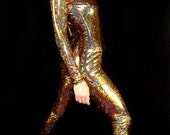 Mesmerizing Holographic Gold Bodysuit, be the Goldfinger Chick, Made to order