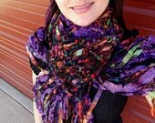 Accessories Scarf, Ribbons of Orange, Purple, Green, Black and Fuschia Pink Multicolor