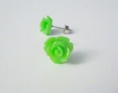 Apple Green Stud Earrings Opaque Rose Flowers - Your Choice of Hypoallergenic Posts