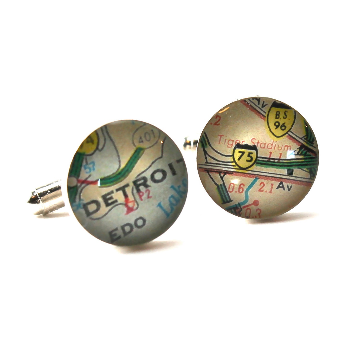 Detroit Tigers Vintage Map Sterling Silver Cufflinks by DLK Designs
