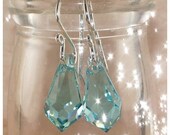 Turquoise Crystal Earrings, Swarovski, Light Turquoise, Sterling Silver, Dangle, Teardrop, Faceted, Handmade Jewelry, Earrings