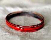 Handcrafted Bracelet Set - Skinny Enamel Bangles - Crimson Red