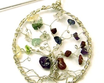 Birthstone Family Tree brooch pin - Sterling Silver - Personalized - Lapel pin- gemstone birthstones - mother grandmother jewelry