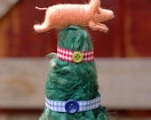 Farm Pig Table Top Tree - Needle Felted Holiday Decor 2