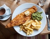 Fish and Chips photo, British kitchen art, English food photograph, seaside home decor artwork. 8x10 fine art photography print