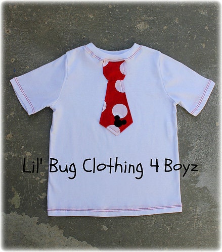 Custom Boutique Clothing Boys  Mickey  Mouse Red Jumbo Dot White Knit Polka Dot  and  Tie Tee