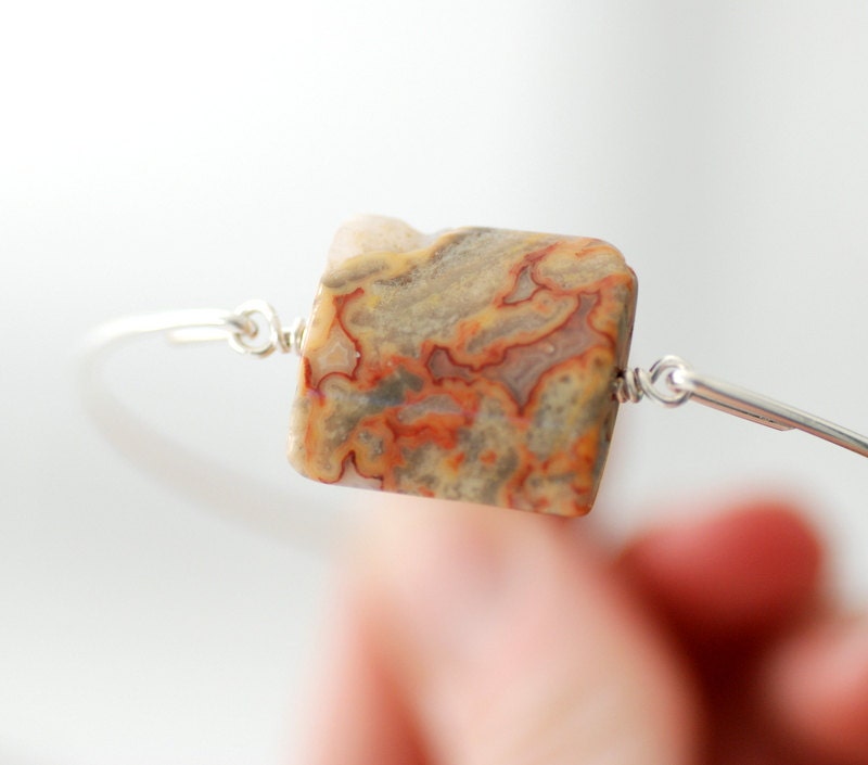 Jasper Bracelet, Stone Jewelry, Bangle Bracelet, Gemstone Bracelet, Silver Bangle, Modern Minimalist Jewelry