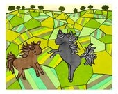Wild Horses In a Field  8 x 10 Illustration Print