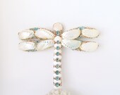 Dragonfly Wall Hanging Seashells Aqua and White