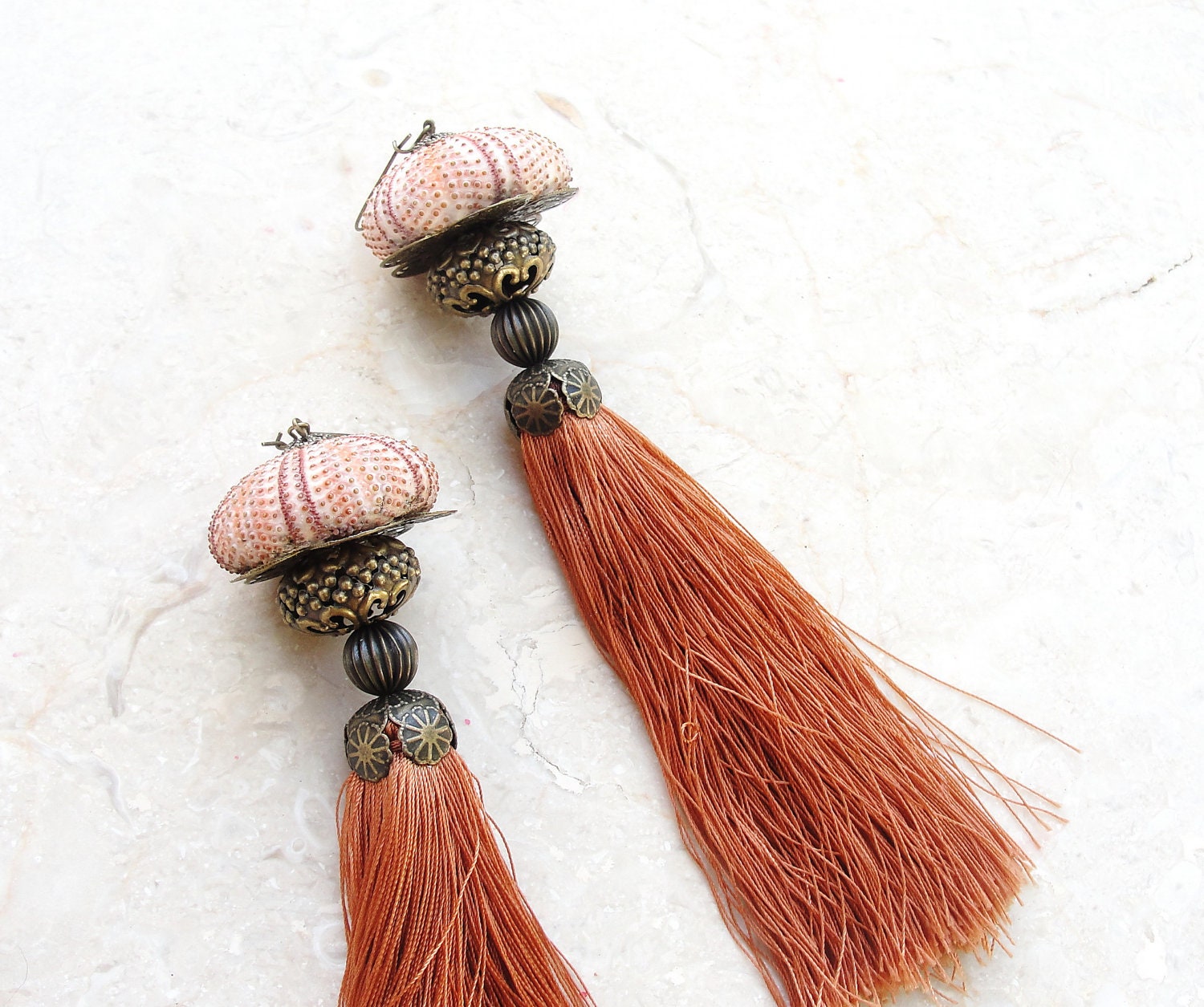 Sea Urchin Ornaments - Burnt terra and Brass - set of two