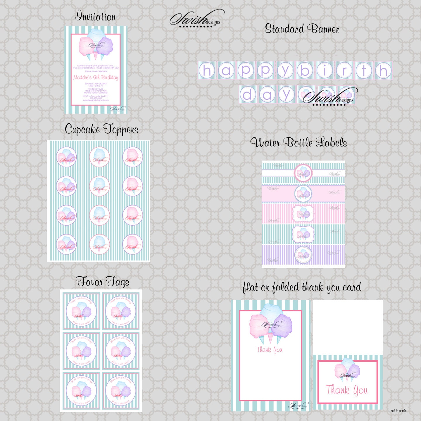 Cotton Candy Birthday Party - Printable DIY Includes custom 5x7 invite, favor tags, cupcake toppers, water bottle labels and more Il_570xn